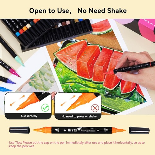 Arrtx Paint Markers Paint Pens, 64 Colors Acrylic Paint Pens Dual-Tip for Roc - Picture 7 of 7
