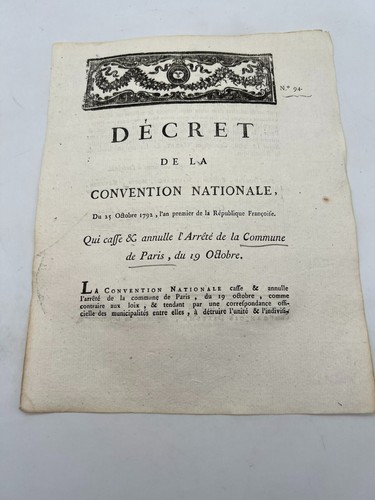 Qui casse & annule l'arrêté de la commune de Paris, du 19 octobre - 1792 - Picture 1 of 2
