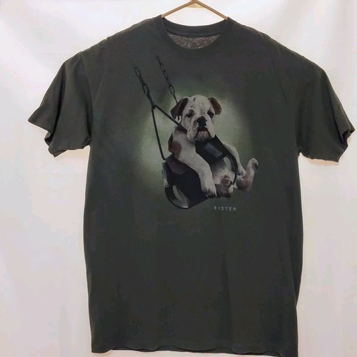 Loose Leashes BUSTER Bulldog Puppy Olive Drab Graphic T Shirt Men's XL 
