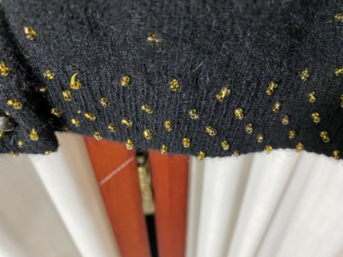 1950s Beaded Cardigan- M/L-Black w/Gold Beads,Ornate Design-VINTAGE CHIC- SALE - Picture 6 of 8