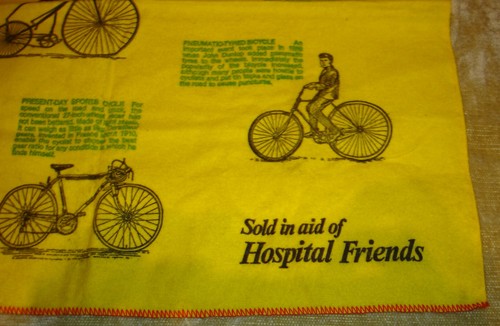 VINTAGE HISTORY OF THE BICYCLE SOFT TEA TOWEL SOLD IN AID HOSPITAL FRIENDS RARE - Picture 3 of 4