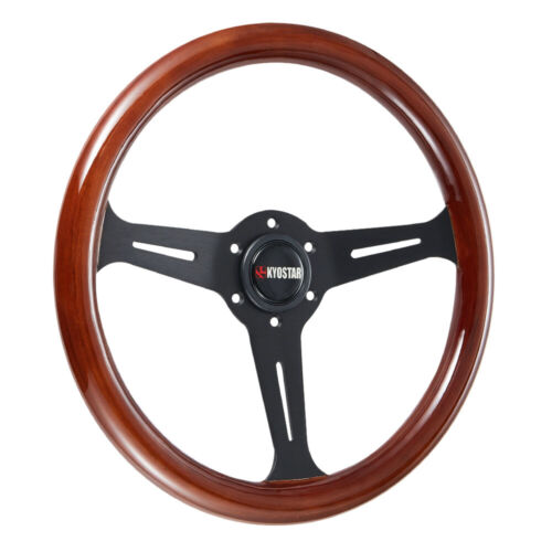 NUOVO 14" Volante Billet Vero Legno Mogano/Pelle Nera Mezzo Rivetto Avvolgente - Foto 6 di 125