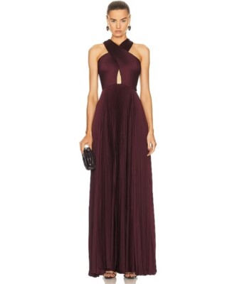 A.L.C Athena Pleated Crossover Cutout Pleated Satin Maxi Dress 8 | eBay