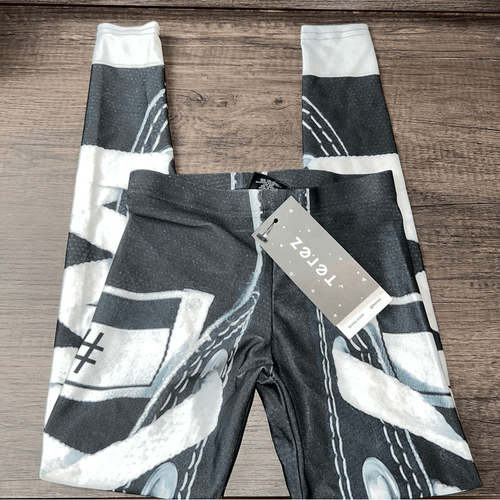 Terez Black and White Lace Up Sneaker Print Pull On Leggings Size Small NWT - Picture 3 of 10