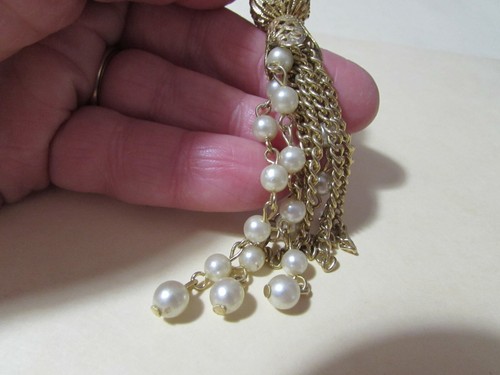 VINTAGE 3 1/2" goldtone & faux pearl bead fob for necklace/earring/keychain - Picture 4 of 4
