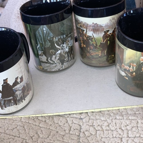 Thermo Serv Mugs 4 Revolutionary War Themes Photo & Story Insulated 8 Oz Vintage - Picture 12 of 12