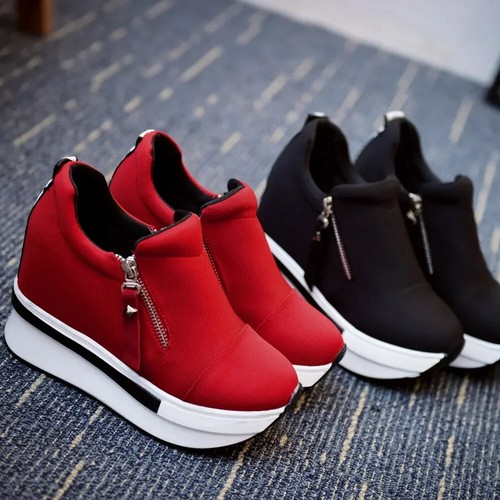Damen Plateau versteckter Keilabsatz Halbschuhe Sneaker Slipper High Heels Freizeitschuhe - Bild 8 von 26