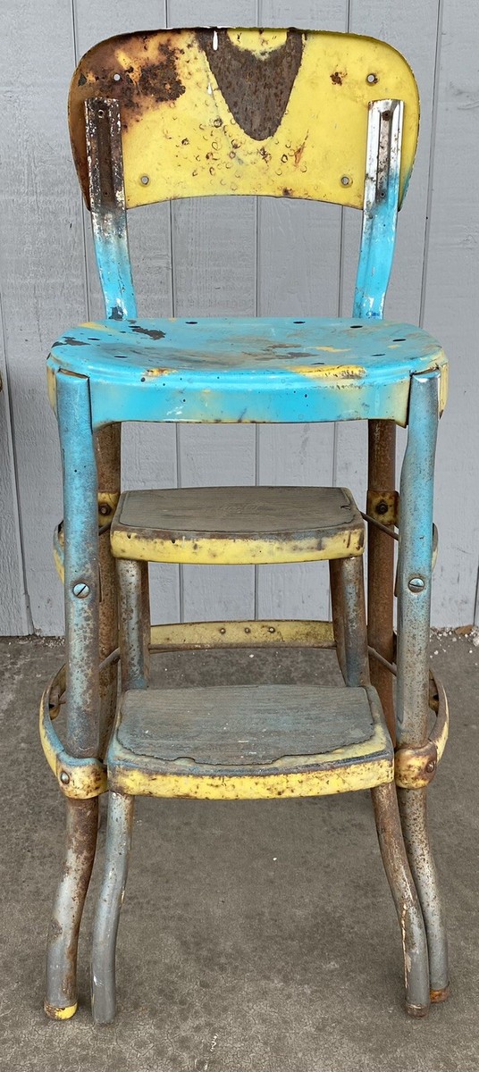 MCM Vintage Cosco Kitchen Step Stool Chair ~Rustic Plant