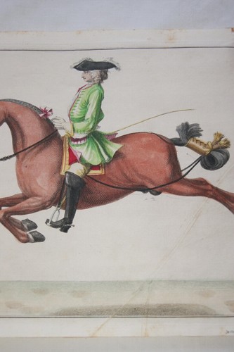 GRAVURE CAVALIER LE DIFFICILE XVIII AQUARELLEE EQUITATION CHEVAL COSTUME R3029 - Picture 4 of 6