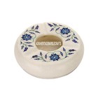 4" White Marble Ashtray Cigar Cigarette Lapis Lazuli Inlay Floral Man Decor Gift