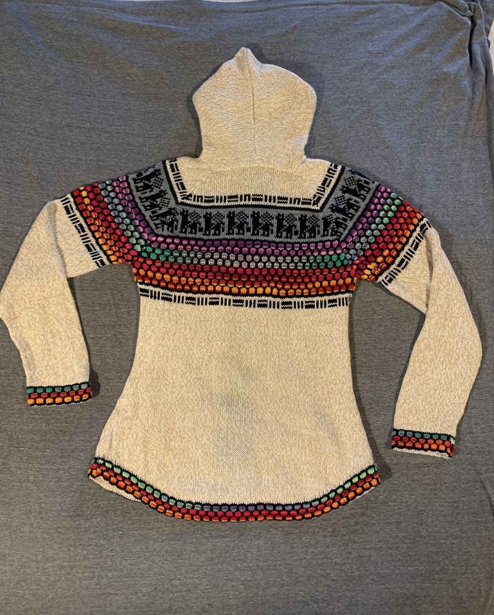 Vintage 70s Alpaca Knit Alpaca Peru Hoodie Sweater Cardigan