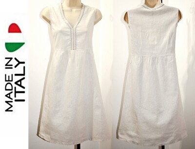Terzo Millennio Linen-Cotton Silver-Braid Ribbed-Knit-Side Panel 37"Long  Dress M | eBay