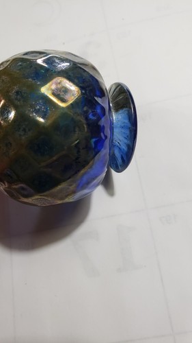 Mundgeblasene Stephen Fellerman Aurene irisierende Miniatur Diamant Glas Vase 2,25 - Bild 8 von 8