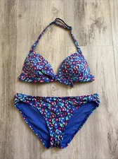 Sunseeker Multicolor Full Coverage Halter Bikini Set Women’s Size 8