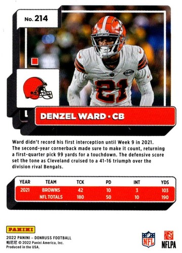 2022 Donruss Red Press Proof Denzel Ward Cleveland Browns #214 - Picture 2 of 2