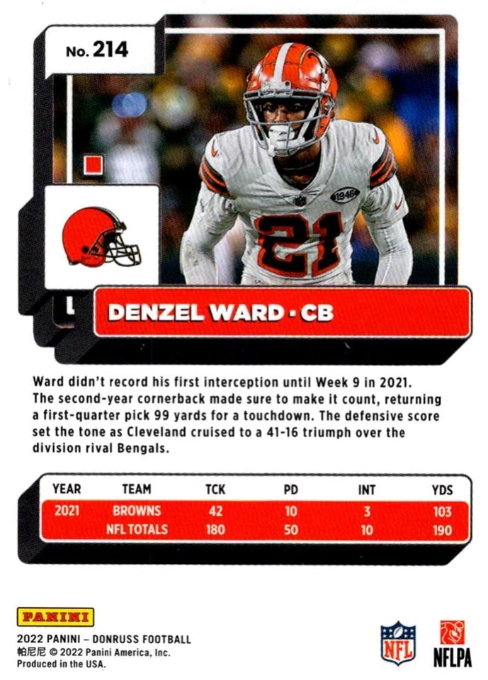 2022 Donruss Red Press Proof Denzel Ward Cleveland Browns #214 - Image 2 of 2