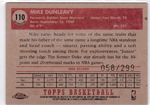 2005-06 Topps Style 1952 Chrome Refractor #110 Mike Dunleavy /299 Free Shipping! - Picture 2 of 2