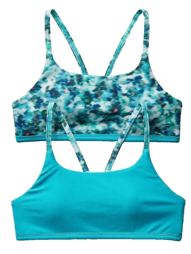 NUEVO CON ETIQUETAS* Juego de natación de 2 piezas para niña Athleta** Tie Dye floral**L (12) azul/aqua*reversible - Imagen 2 de 4
