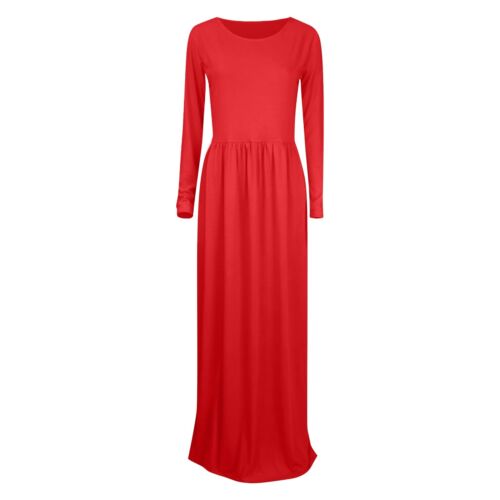 Women's Long Sleeve Plain Maxi Dress Crew Neck Casual Long Dress with Pockets - Picture 35 of 68