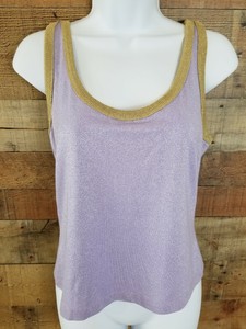 Casual-Tank-Top-Sparkly-Lavender-Gold-Trim-Sleeveless-Metallic-Top-Size-M
