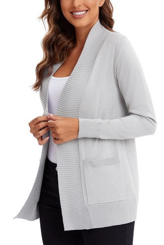 Women's Lightweight Open Front Knit Cardigan Sweater Long Sleeve with Pocket ... - Picture 3 of 7