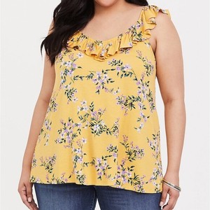 Torrid-2X-3X-5X-Tank-Top-Ruffle-Yellow-Floral-Shirt-Plus-Size-Boho-Summer-Flower