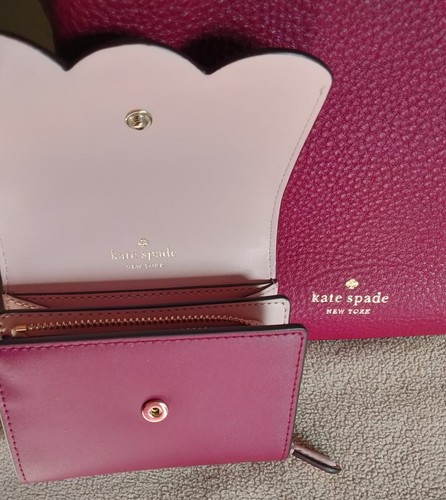 Kate Spade Marti Small Bucket Bag Pebble Leather Burgundy matching wallet Ex con - Picture 10 of 18