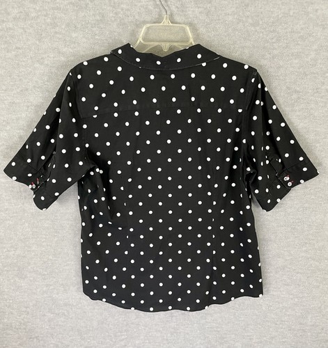 Blusa Talbots 14 Abotonada Manga Corta Negra Lunares Top Sin Planchar - Imagen 6 de 11