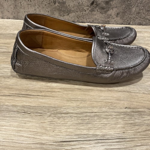Coach Arlene Damen-Loafer silberfarben Leder Drehverschluss Fahren Größe 10 B - Bild 4 von 13