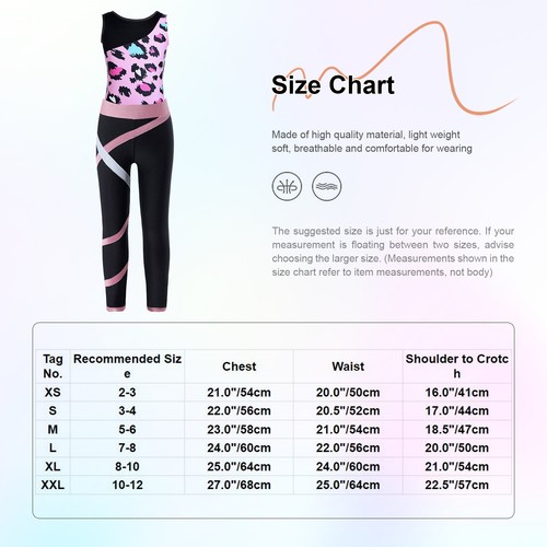 Kids Girls Dancewear Elastic Waistband Suit Performance Leotard Skating Set - Picture 42 of 52