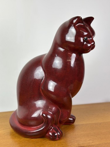 Chat en céramique bordeaux vintage 70'S Haut 40 CM