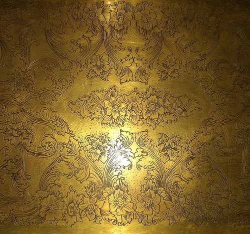Large Solid Brass Tray Hand Crafted Embossed Tray Castilian Imports - Picture 7 of 16