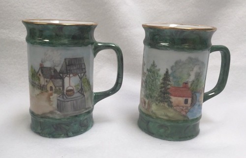 Handbemalter Krug Krug & Tassen signiert Arlene Nichol Country Hirsch Berge - Bild 11 von 11