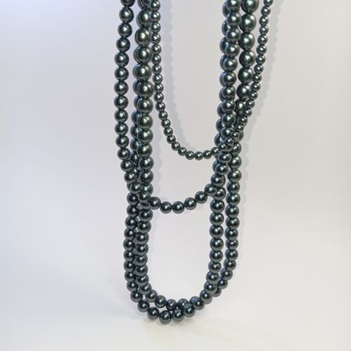 Layered Necklace Multi Strand Heavy Dark Gray Faux Pearl Beads 24" To 35" Long - Picture 2 of 5