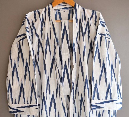 Cotton Kimono Robe Dressing Gown, Block Print Bridesmaid Robe, Summer Nightwear, - Picture 3 of 5
