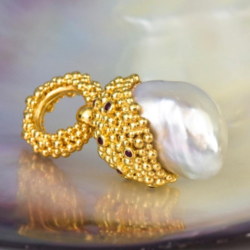 Originale South Sea Pearl Pendant, Oro Vermiglio Argento Sterling & Ruby 12.47 G - Foto 7 di 12