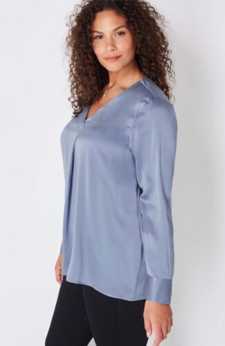 J.Jill ~ XL ~ NEW Washable Silk Charmeuse V-Neck Top ~ Blue Quarts ~ NWT $149 - Picture 3 of 5
