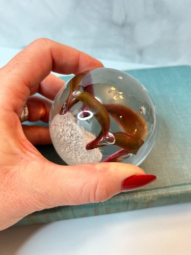 Adam Jablonski Signed Poland Vintage Paperweight Art Glass Lead Crystal Red Cont - Picture 5 of 8