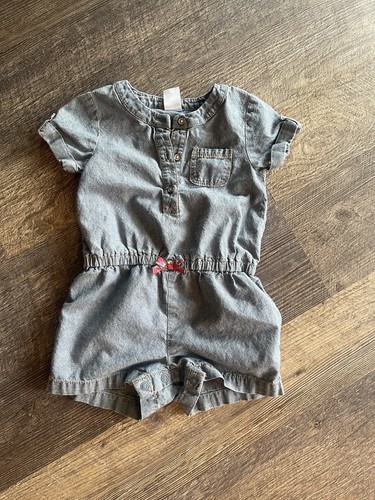 Vintage Carters Baby Girls 12 Mo Short Overalls Denim Blue Jean One Piece Outfit - Picture 5 of 6