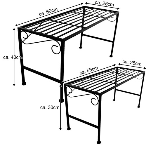 Metal Flower Stairs Flower Bench Bench Plant Stairs 2-Piece P-14936 Black - Picture 2 of 3
