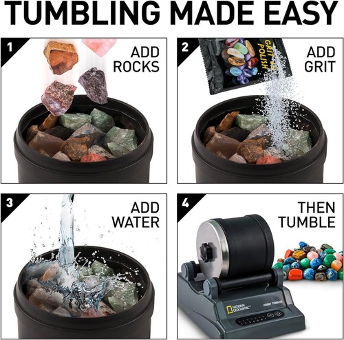 NATIONAL GEOGRAPHIC Rock Tumbler Kit mit groben Edelsteinen 4 Polierkörnungen Kinder - Bild 5 von 8