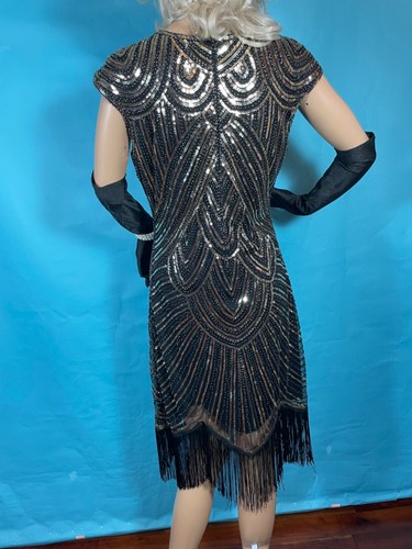 Disfraz Completo Aleta Cuentas Lentejuelas y Flecos Años 20 Gran Gatsby Talla M - Imagen 8 de 10