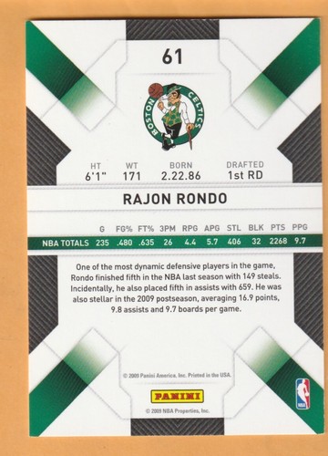 Rajon Rondo Boston Celtics 2009-10 Panini Threads #61 Kentucky Wildcats - Imagen 2 de 2