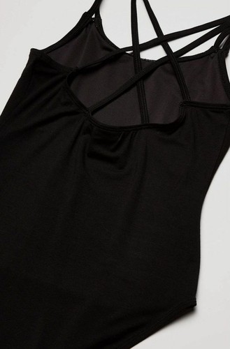 $29 Flo Kids Girls Black Strappy Active Dance Jumpsuit Leotard One Piece Size 14 - Picture 2 of 2