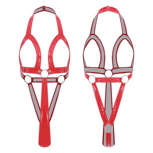 Body donna sexy lingerie pelle reggicalze lucido senza coppa perizoma orsacchiotto body - Foto 4 di 41