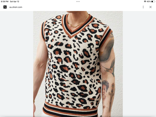 Men's Fashion Leopard Print Sleeveless Sweater Vest Loose V neck Small New