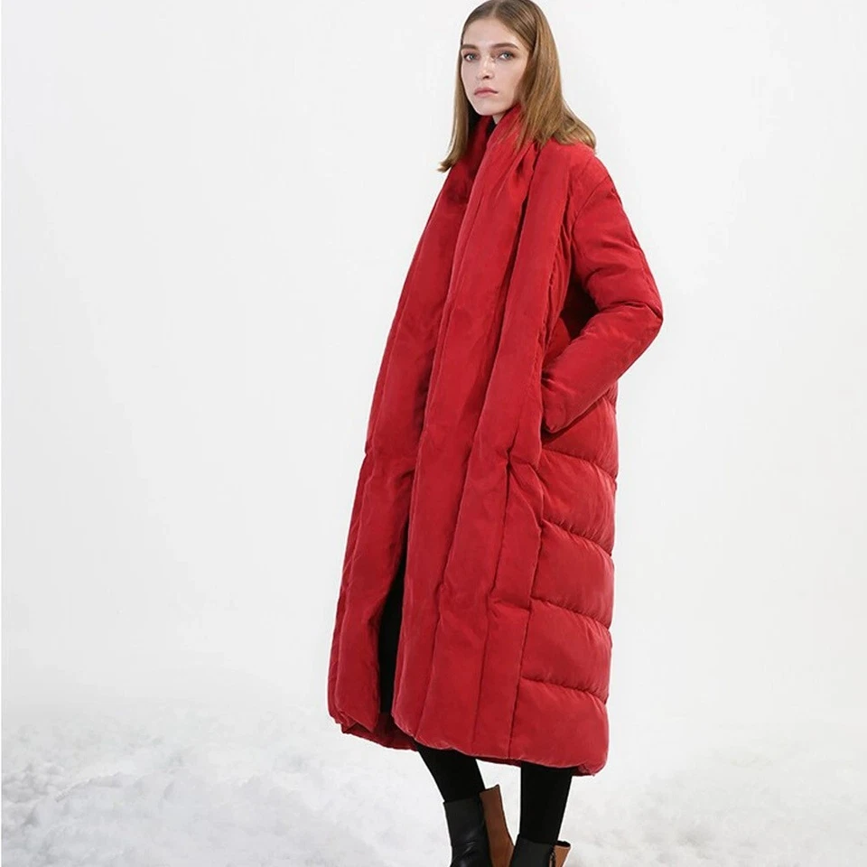 American Style Womens Cloak Duck Down Jacket Oversize Long Over Knee Coat Winter - Image 4 of 4