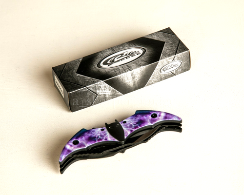 Batman Spring Assist Folding Karambit 12+" Overall Dual 3" Blades Purple, Solid! - Picture 4 of 12