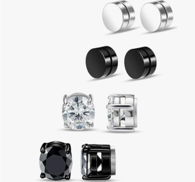 Aretes De Iman Para Hombre Set De Pendientes Hipoalergénico Acero Inoxidable NEW