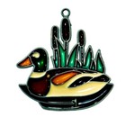 Vintage Faux Stained Glass Mallard Duck Cattails Window Suncatcher 3.5" x 3.5"